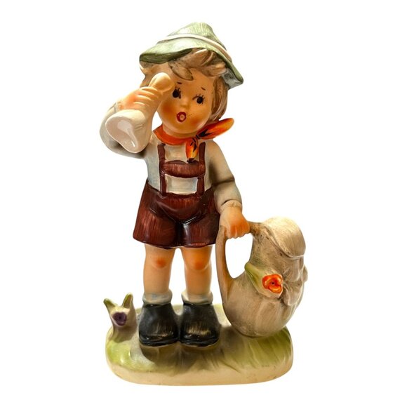 Vintage Arnart 5th Ave Figurine Boy with Horn Hand Painted Porcelain #2223 6” Ja - Picture 1 of 7